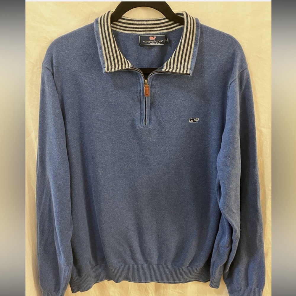 Vineyard Vines Men's Quarter Zip-Up Blue Sweater